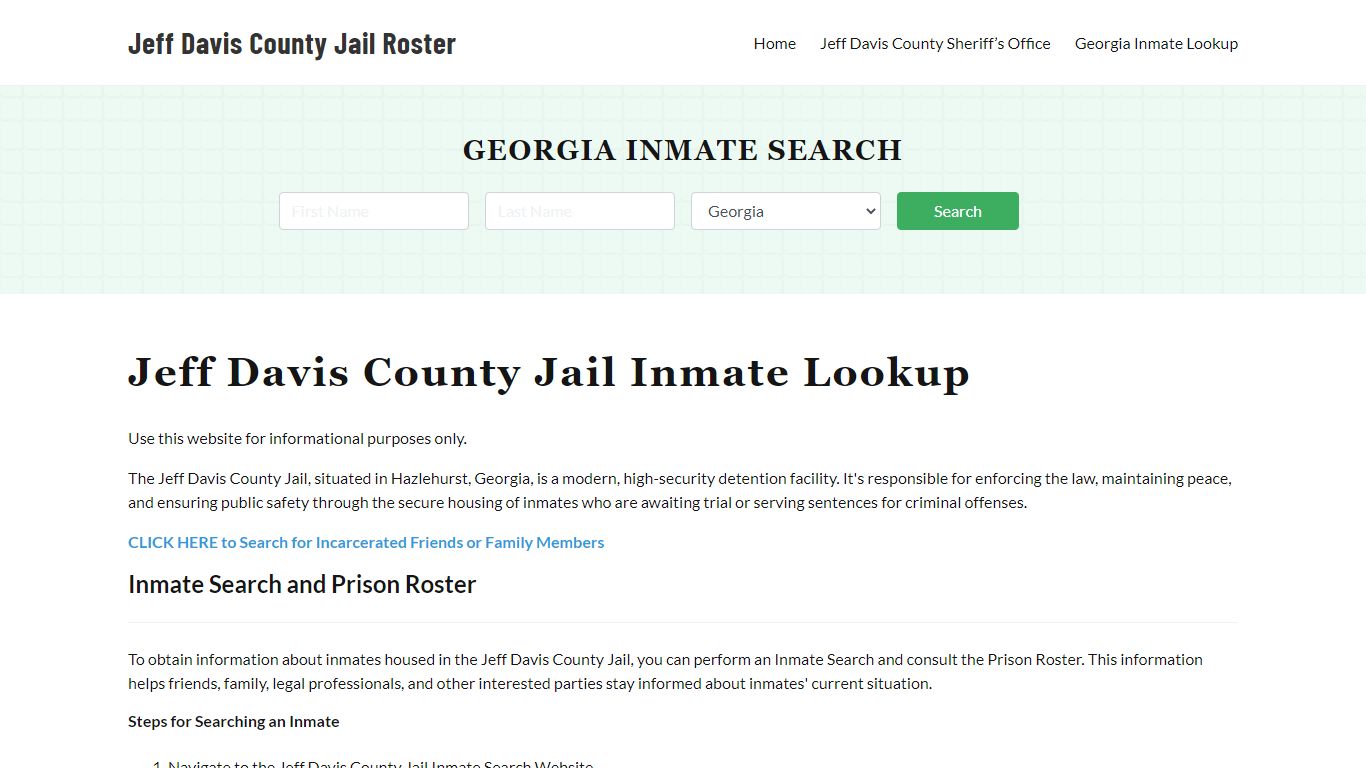 Jeff Davis County Jail Roster Lookup, GA, Inmate Search